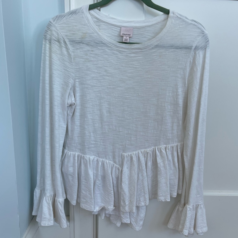 Cinq à Sept (5 a 7) white long sleeve top with ruffles